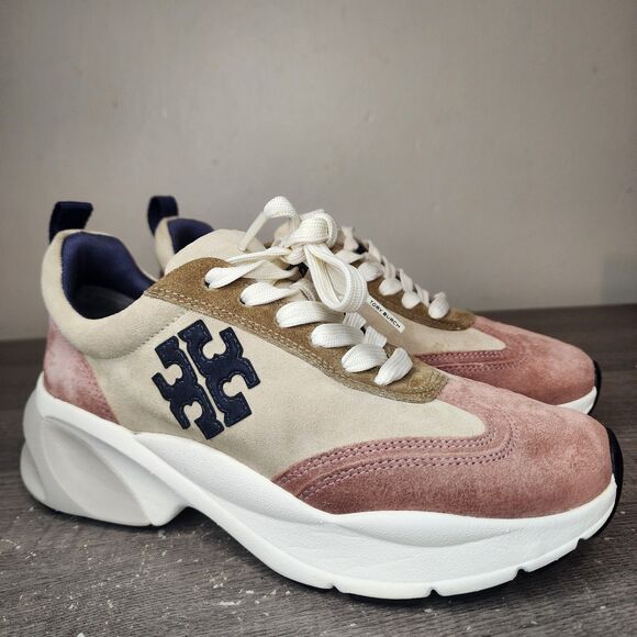 Tory Burch Good Luck Trainer Sneakers Pick Tan Suede Shoes Womens Size 6.5 - Picture 16 of 16